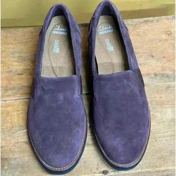 Clarks Collection Sharon Dolly Slip On Loafer Aubergine Dusty Purple Suede 6.5 - Picture 10 of 12